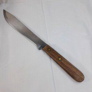 Vintage Robinson Butcher Knife 7" Straight Edge chef Stainless Steel Wood Handle